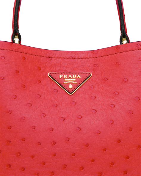 Red/black Prada Panier ostrich leather bag 